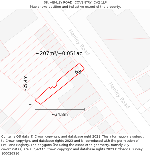 68, HENLEY ROAD, COVENTRY, CV2 1LP: Plot and title map