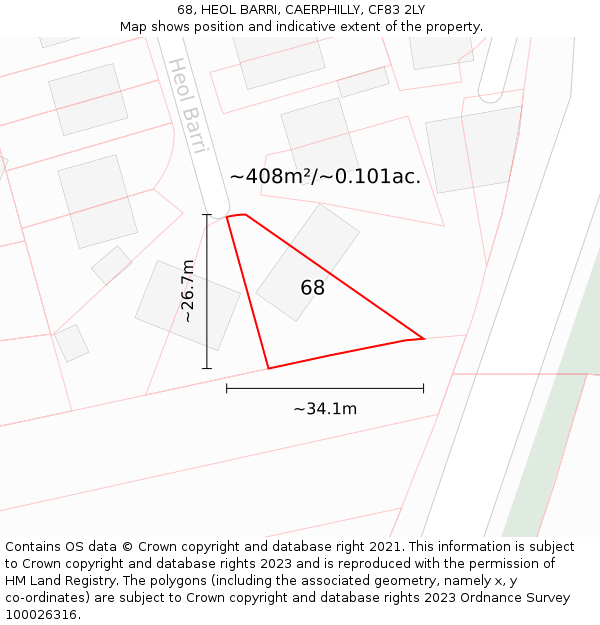 68, HEOL BARRI, CAERPHILLY, CF83 2LY: Plot and title map