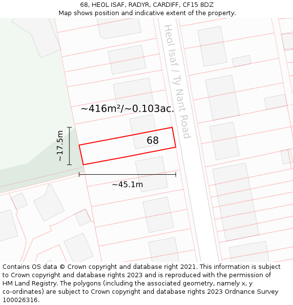 68, HEOL ISAF, RADYR, CARDIFF, CF15 8DZ: Plot and title map