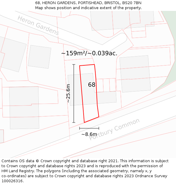 68, HERON GARDENS, PORTISHEAD, BRISTOL, BS20 7BN: Plot and title map