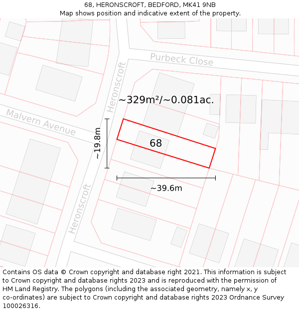 68, HERONSCROFT, BEDFORD, MK41 9NB: Plot and title map