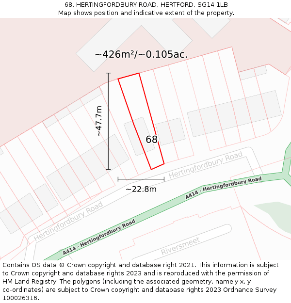 68, HERTINGFORDBURY ROAD, HERTFORD, SG14 1LB: Plot and title map