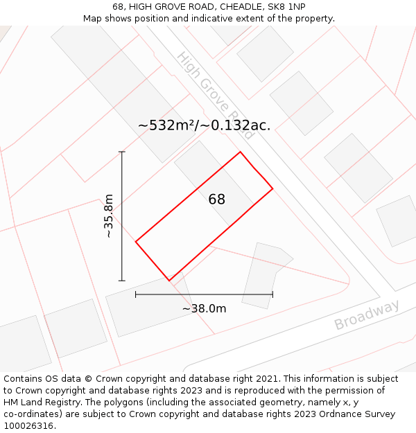 68, HIGH GROVE ROAD, CHEADLE, SK8 1NP: Plot and title map