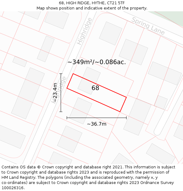 68, HIGH RIDGE, HYTHE, CT21 5TF: Plot and title map