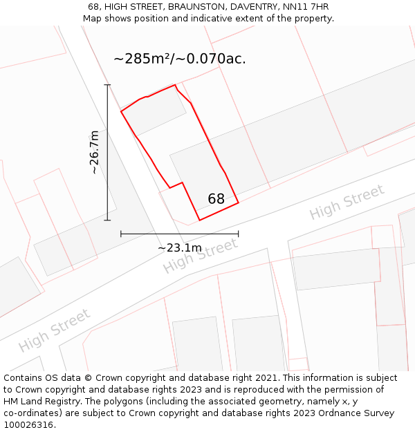 68, HIGH STREET, BRAUNSTON, DAVENTRY, NN11 7HR: Plot and title map