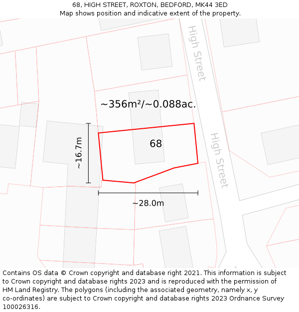 68, HIGH STREET, ROXTON, BEDFORD, MK44 3ED: Plot and title map