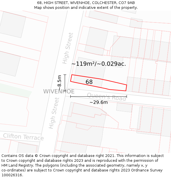 68, HIGH STREET, WIVENHOE, COLCHESTER, CO7 9AB: Plot and title map