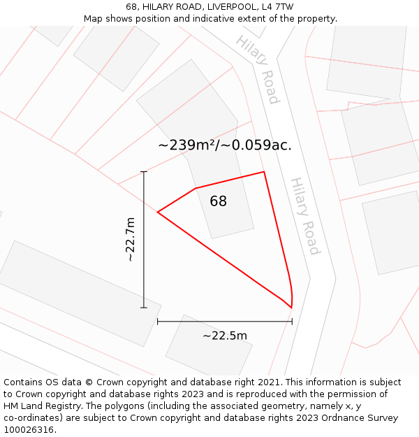 68, HILARY ROAD, LIVERPOOL, L4 7TW: Plot and title map