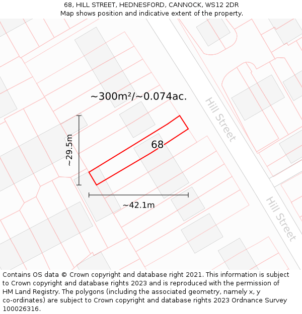 68, HILL STREET, HEDNESFORD, CANNOCK, WS12 2DR: Plot and title map