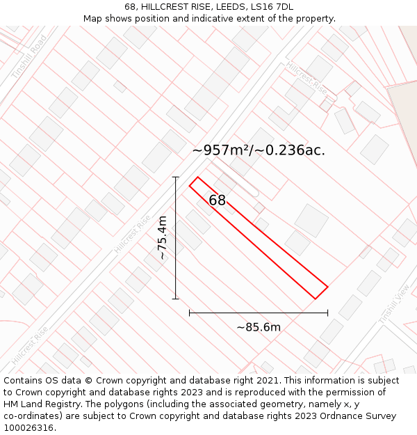 68, HILLCREST RISE, LEEDS, LS16 7DL: Plot and title map