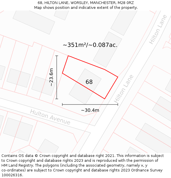 68, HILTON LANE, WORSLEY, MANCHESTER, M28 0RZ: Plot and title map