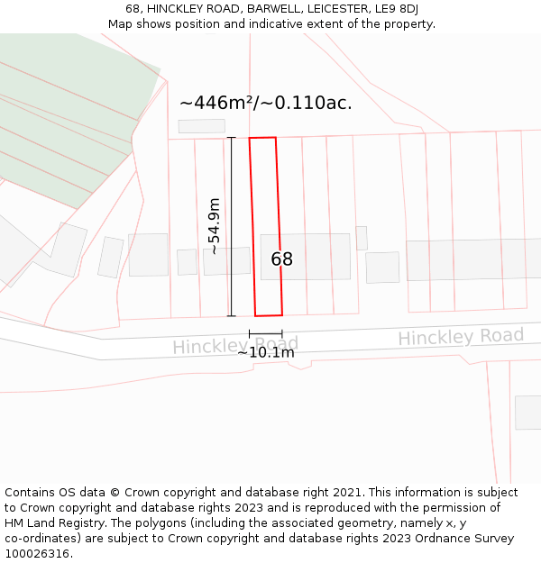 68, HINCKLEY ROAD, BARWELL, LEICESTER, LE9 8DJ: Plot and title map