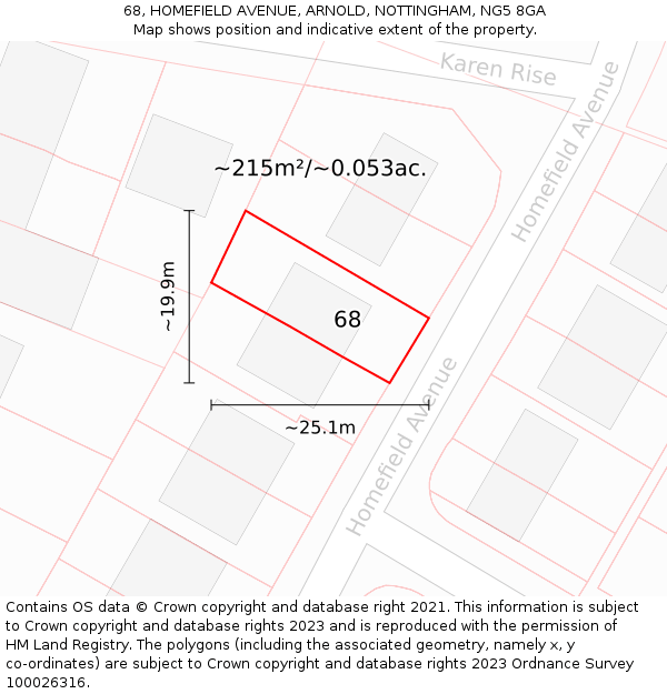 68, HOMEFIELD AVENUE, ARNOLD, NOTTINGHAM, NG5 8GA: Plot and title map