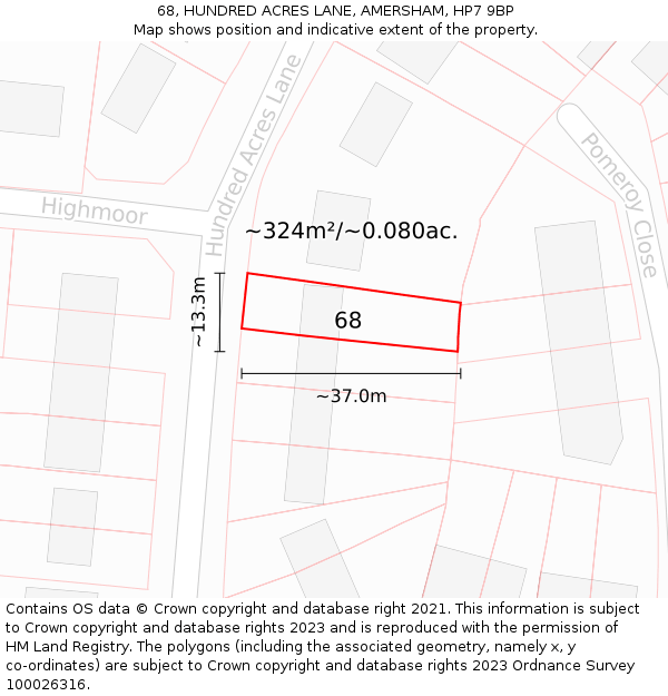 68, HUNDRED ACRES LANE, AMERSHAM, HP7 9BP: Plot and title map