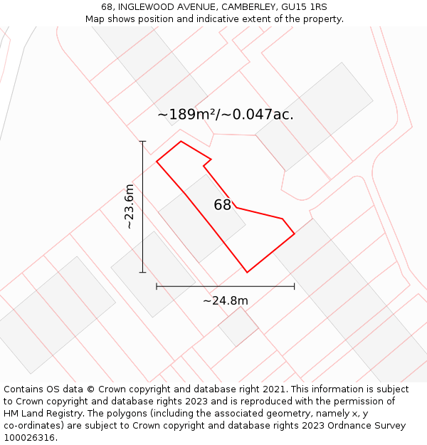 68, INGLEWOOD AVENUE, CAMBERLEY, GU15 1RS: Plot and title map