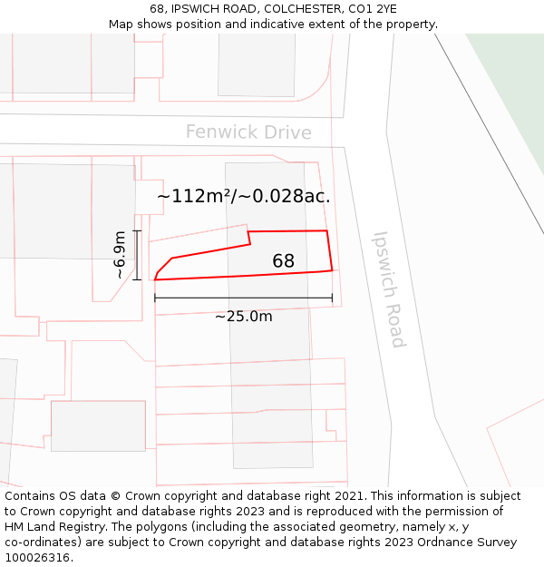 68, IPSWICH ROAD, COLCHESTER, CO1 2YE: Plot and title map