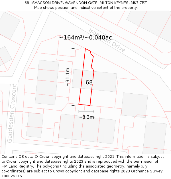 68, ISAACSON DRIVE, WAVENDON GATE, MILTON KEYNES, MK7 7RZ: Plot and title map