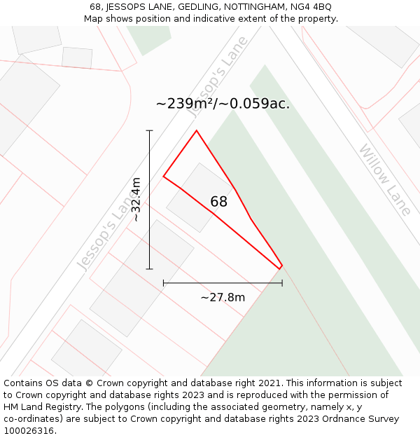 68, JESSOPS LANE, GEDLING, NOTTINGHAM, NG4 4BQ: Plot and title map