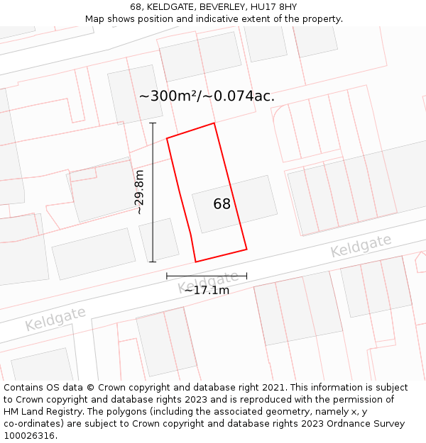 68, KELDGATE, BEVERLEY, HU17 8HY: Plot and title map