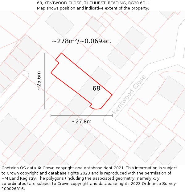 68, KENTWOOD CLOSE, TILEHURST, READING, RG30 6DH: Plot and title map