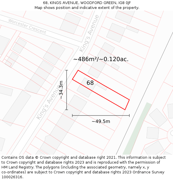 68, KINGS AVENUE, WOODFORD GREEN, IG8 0JF: Plot and title map