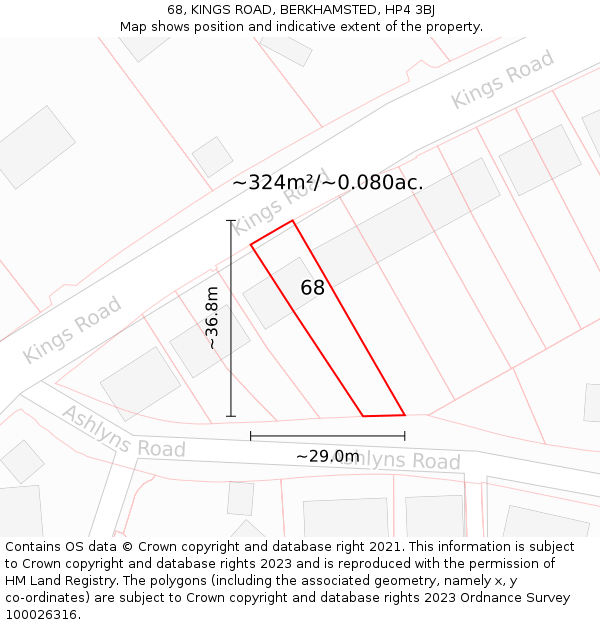 68, KINGS ROAD, BERKHAMSTED, HP4 3BJ: Plot and title map