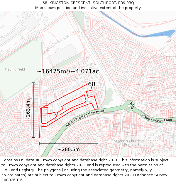 68, KINGSTON CRESCENT, SOUTHPORT, PR9 9RQ: Plot and title map