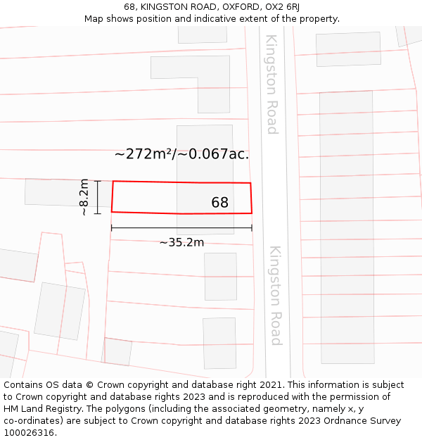 68, KINGSTON ROAD, OXFORD, OX2 6RJ: Plot and title map