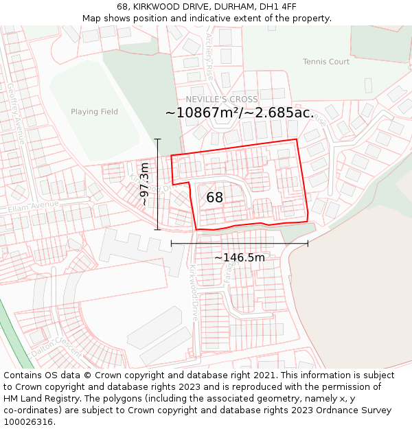 68, KIRKWOOD DRIVE, DURHAM, DH1 4FF: Plot and title map