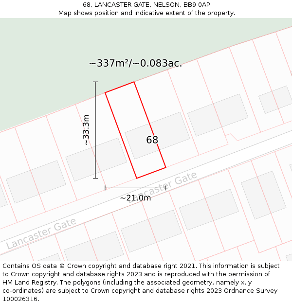 68, LANCASTER GATE, NELSON, BB9 0AP: Plot and title map