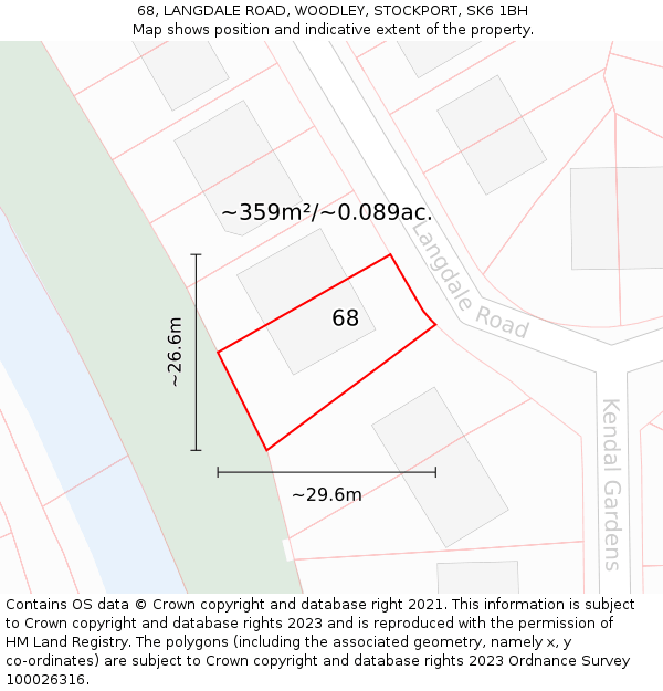 68, LANGDALE ROAD, WOODLEY, STOCKPORT, SK6 1BH: Plot and title map