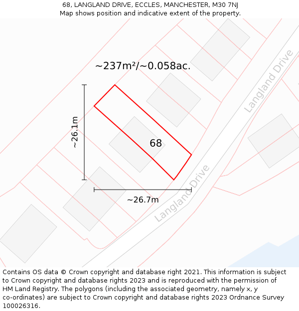 68, LANGLAND DRIVE, ECCLES, MANCHESTER, M30 7NJ: Plot and title map