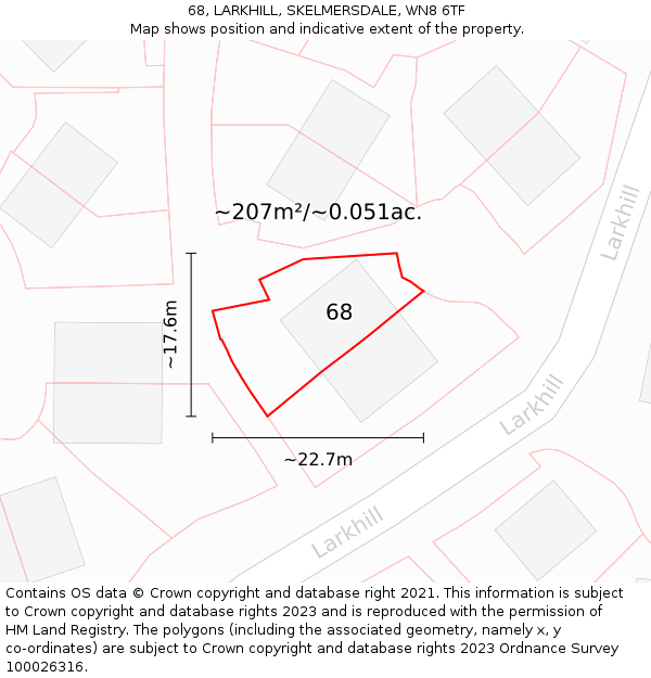 68, LARKHILL, SKELMERSDALE, WN8 6TF: Plot and title map