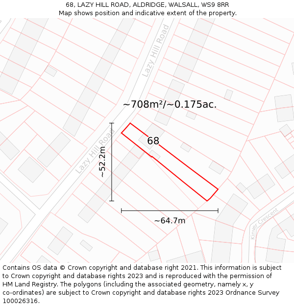 68, LAZY HILL ROAD, ALDRIDGE, WALSALL, WS9 8RR: Plot and title map