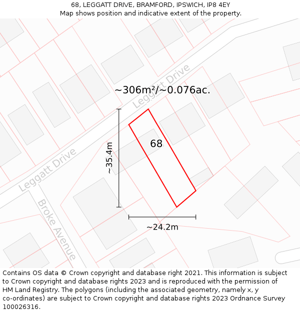 68, LEGGATT DRIVE, BRAMFORD, IPSWICH, IP8 4EY: Plot and title map