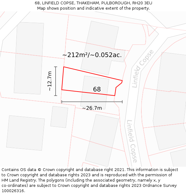 68, LINFIELD COPSE, THAKEHAM, PULBOROUGH, RH20 3EU: Plot and title map