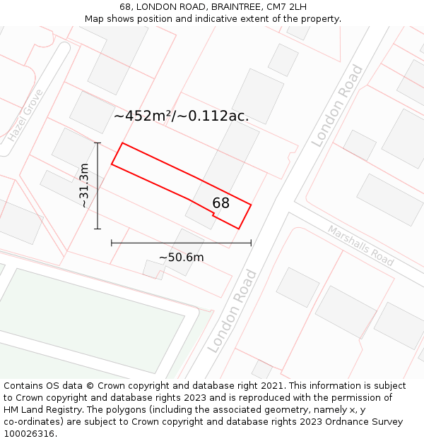 68, LONDON ROAD, BRAINTREE, CM7 2LH: Plot and title map