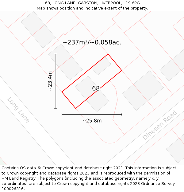 68, LONG LANE, GARSTON, LIVERPOOL, L19 6PG: Plot and title map