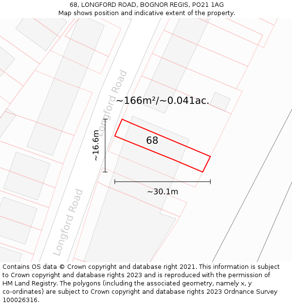 68, LONGFORD ROAD, BOGNOR REGIS, PO21 1AG: Plot and title map