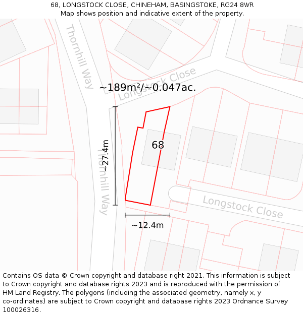 68, LONGSTOCK CLOSE, CHINEHAM, BASINGSTOKE, RG24 8WR: Plot and title map