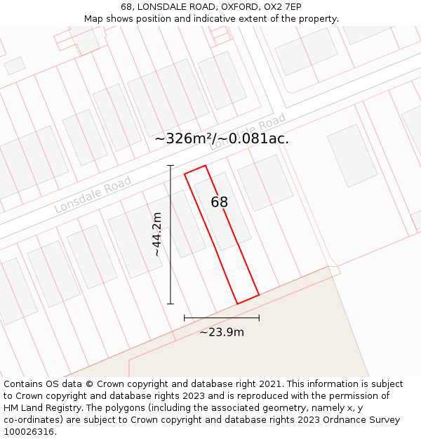 68, LONSDALE ROAD, OXFORD, OX2 7EP: Plot and title map