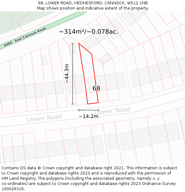 68, LOWER ROAD, HEDNESFORD, CANNOCK, WS12 1NB: Plot and title map