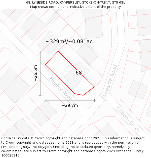 68, LYNESIDE ROAD, KNYPERSLEY, STOKE-ON-TRENT, ST8 6SL: Plot and title map