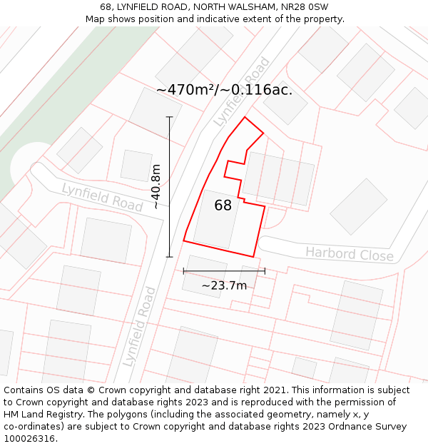 68, LYNFIELD ROAD, NORTH WALSHAM, NR28 0SW: Plot and title map