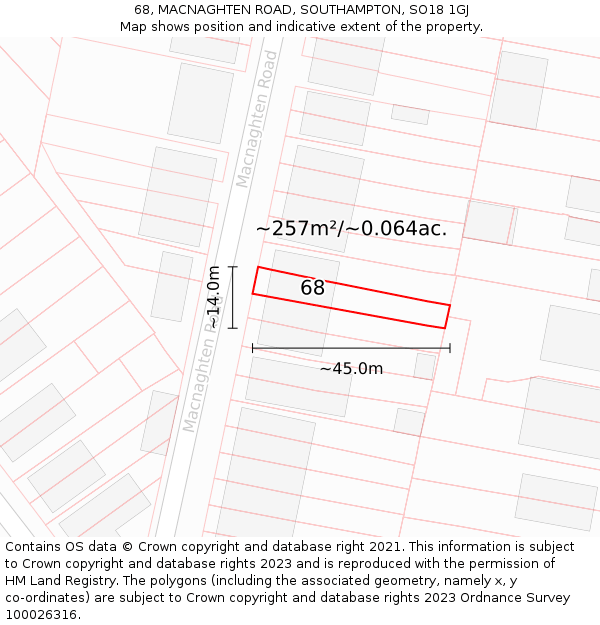 68, MACNAGHTEN ROAD, SOUTHAMPTON, SO18 1GJ: Plot and title map