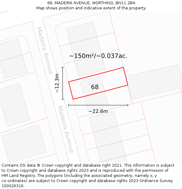 68, MADEIRA AVENUE, WORTHING, BN11 2BA: Plot and title map