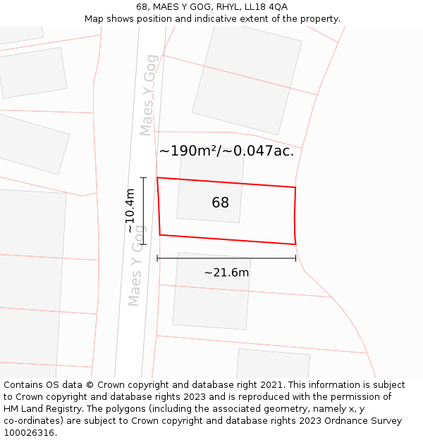 68, MAES Y GOG, RHYL, LL18 4QA: Plot and title map