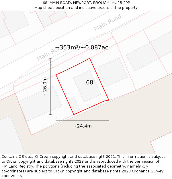 68, MAIN ROAD, NEWPORT, BROUGH, HU15 2PP: Plot and title map