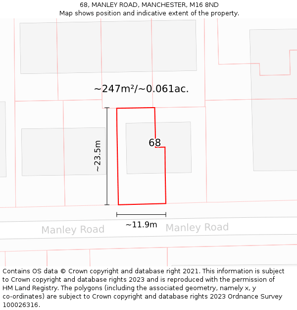 68, MANLEY ROAD, MANCHESTER, M16 8ND: Plot and title map