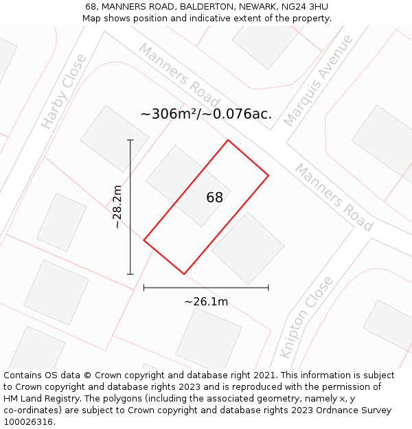 68, MANNERS ROAD, BALDERTON, NEWARK, NG24 3HU: Plot and title map